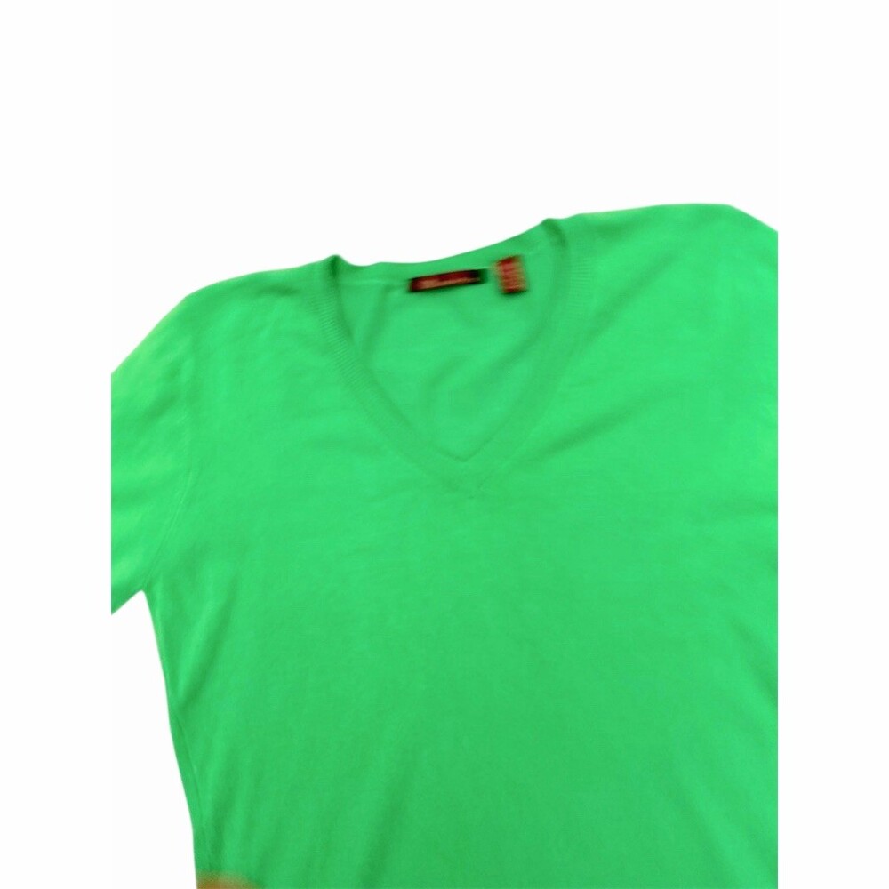 525 America Bright Green V-Neck Knit Sweater Size S 3/4 Sleeve Preppy Layering - Picture 5 of 8